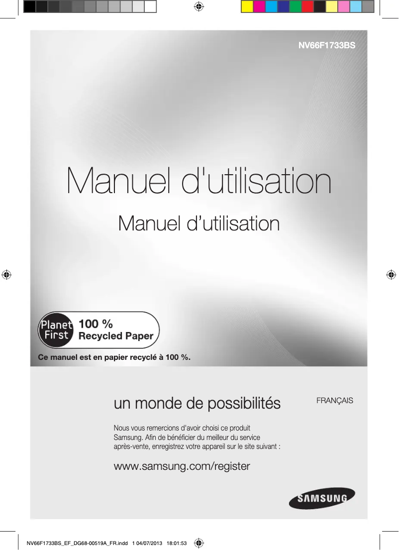 Page n°1 - Manuel utilisateur Samsung NV66F1733BS/EF