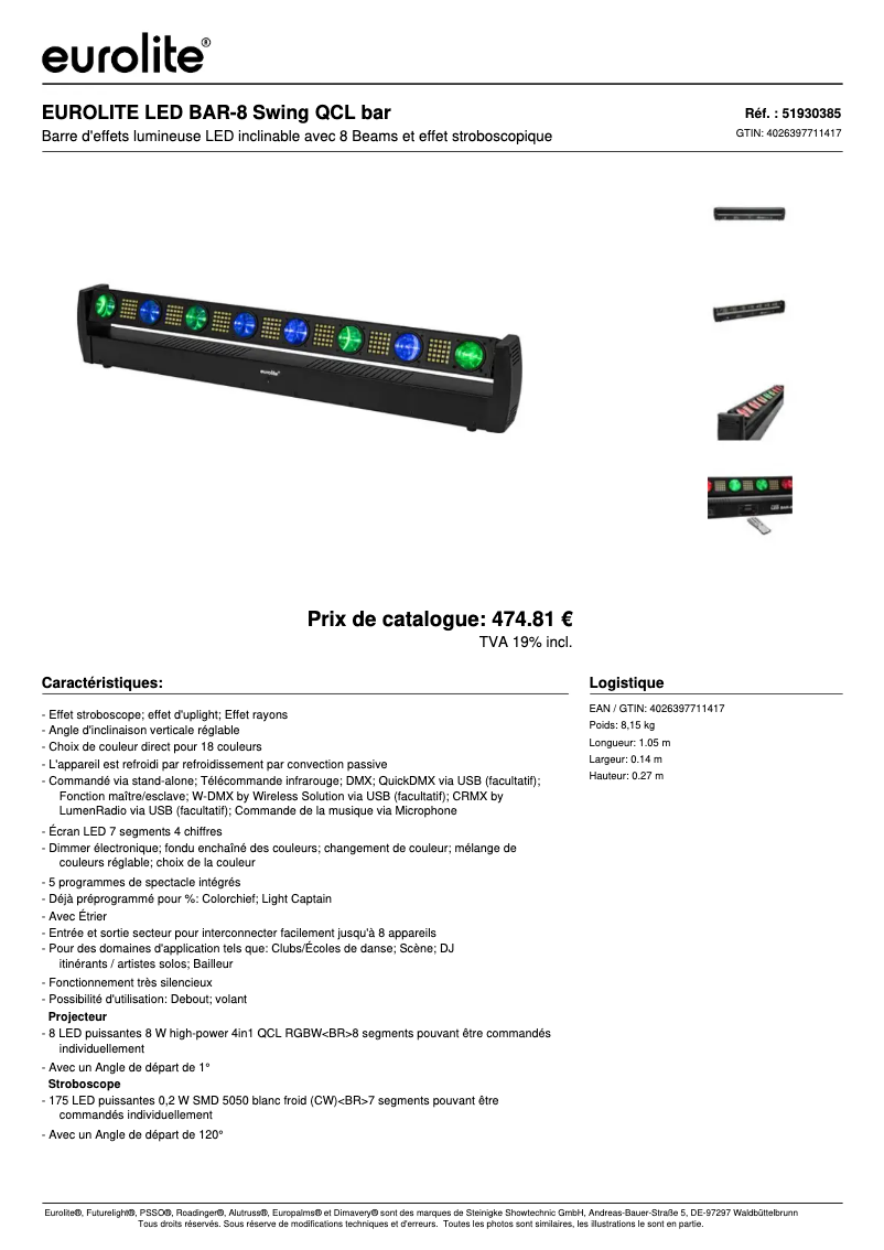 Image de la première page du manuel de l'appareil LED BAR-8 Swing QCL