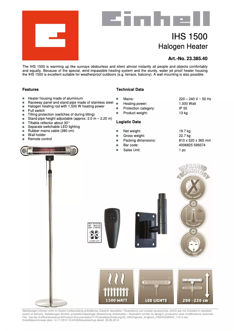 Image de la première page du manuel de l'appareil IHS 1500