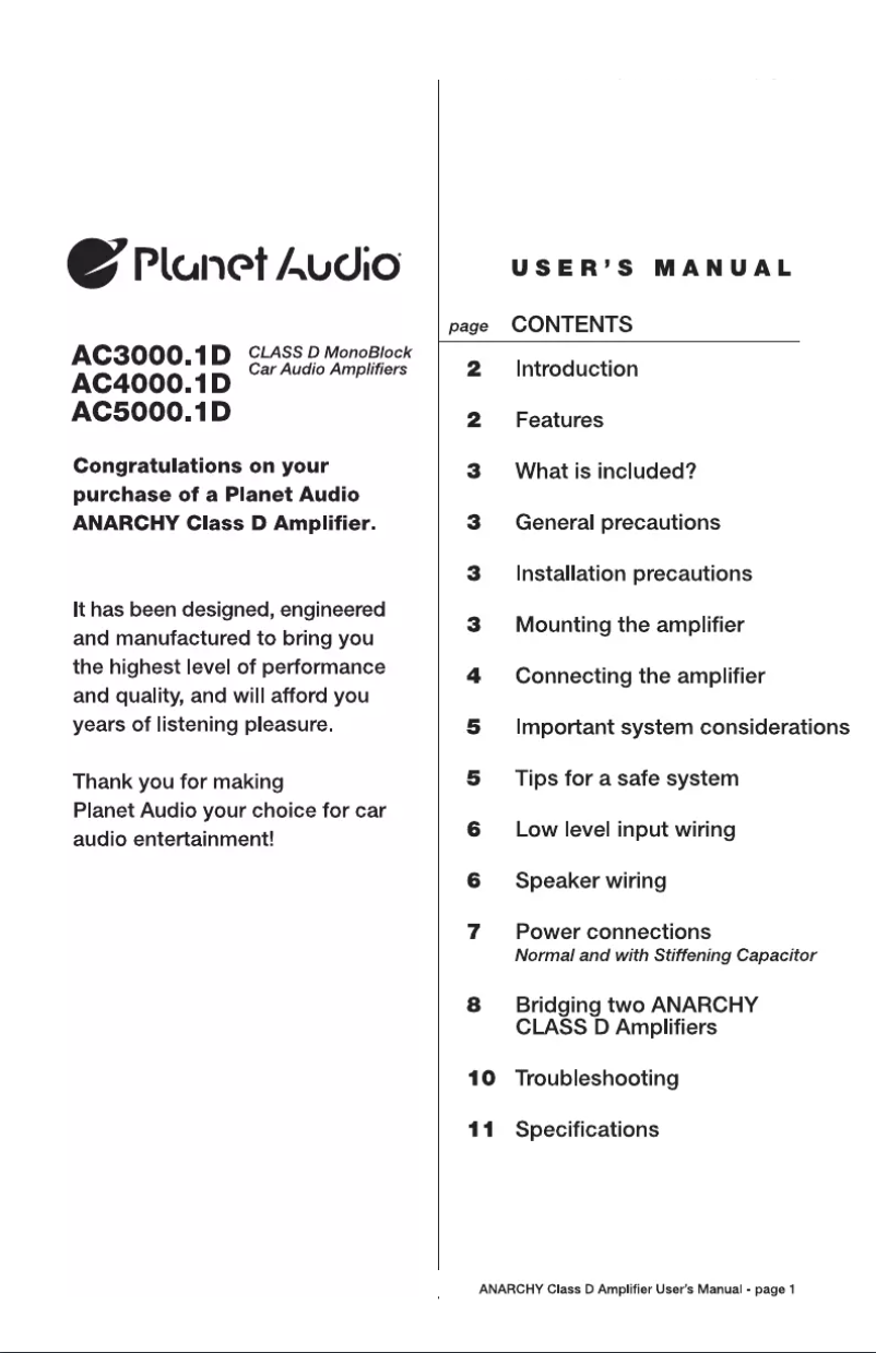 Page n°1 - Manuel utilisateur Planet Audio AC4000.1D