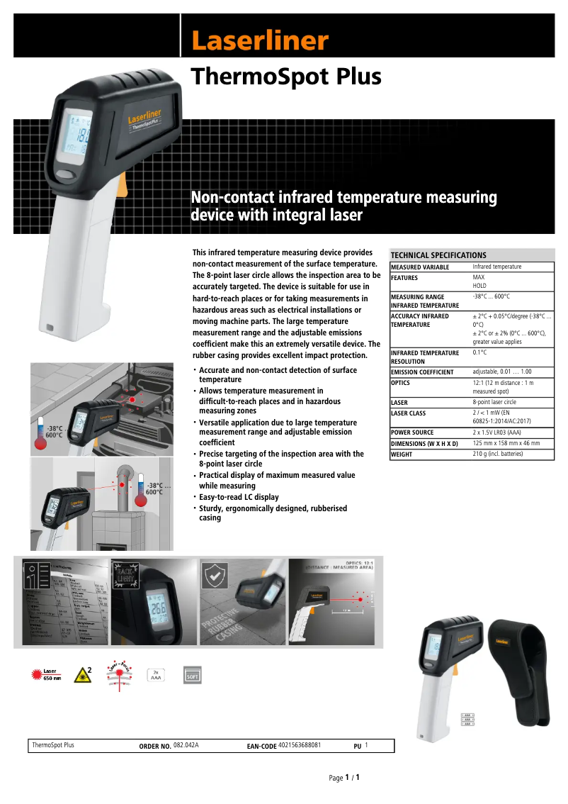 Page n°1 - Fiche technique Laserliner ThermoSpot Plus