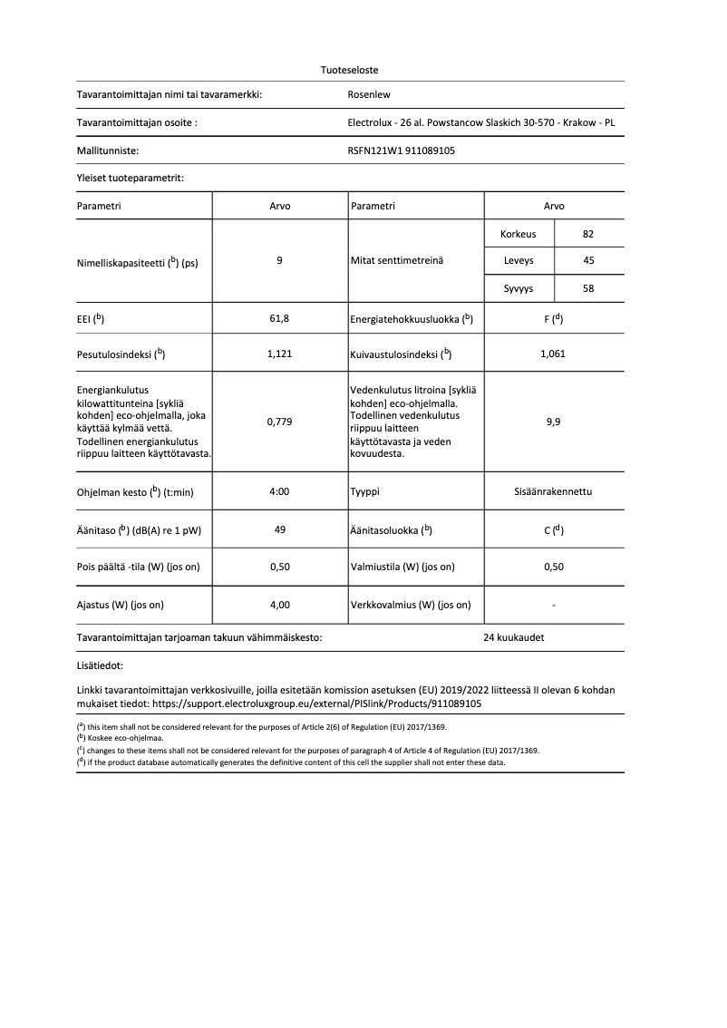 Image de la première page du manuel de l'appareil RSFN121W1