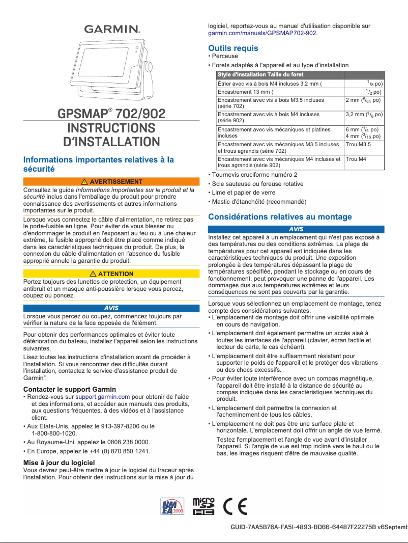 Page n°1 - Guide d'installation Garmin GPSMAP 722xs