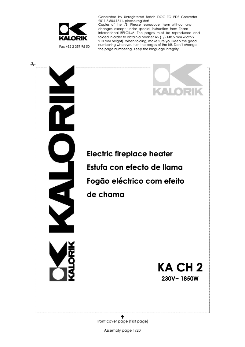 Page 1 de la notice Manuel utilisateur Kalorik KA CH 2