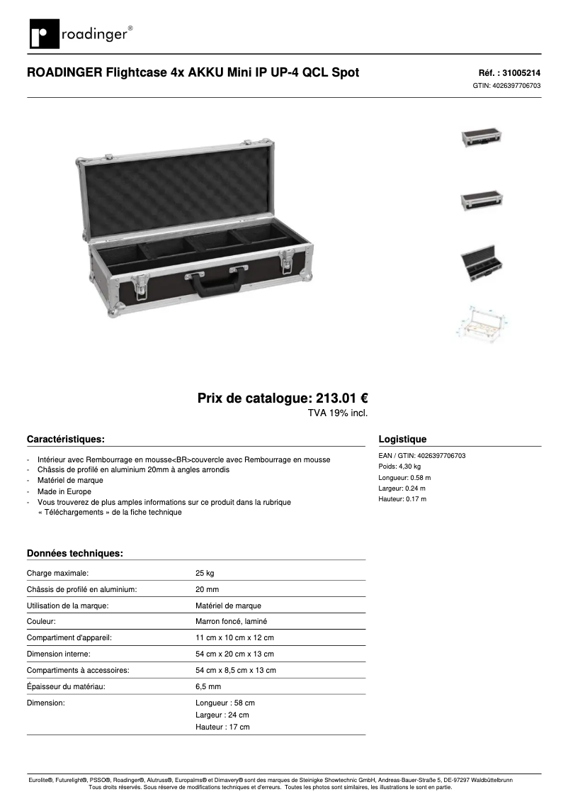 Page 1 de la notice Fiche technique Roadinger UP-4 QCL
