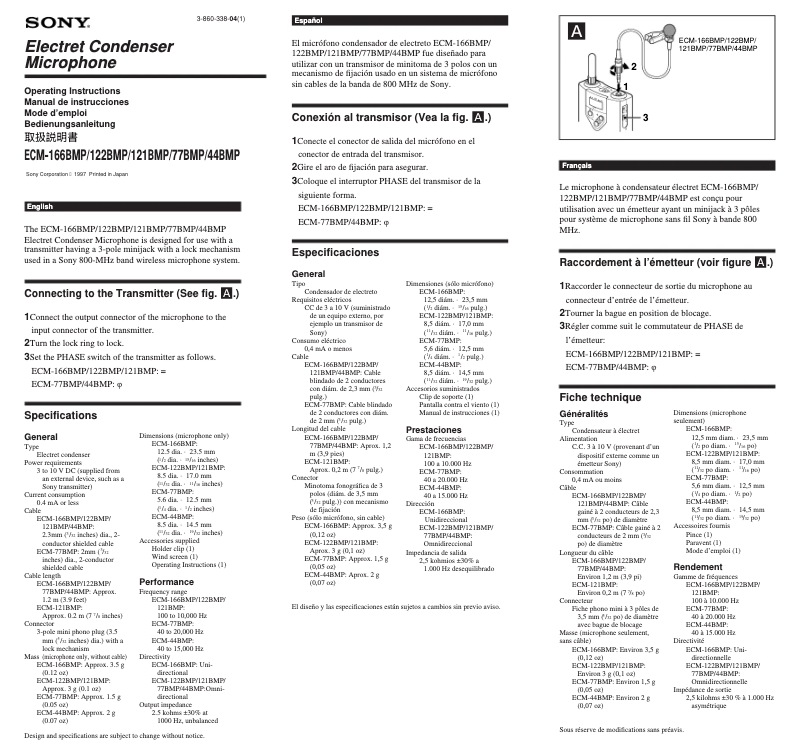 Page n°1 - Manuel utilisateur Sony ECM-166BMP