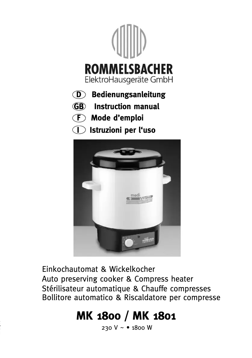 Page n°1 - Manuel utilisateur Rommelsbacher MK 1800