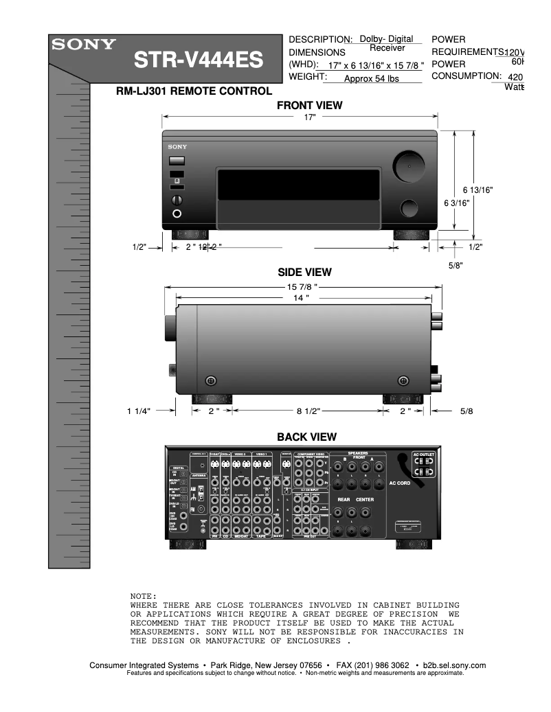 Page n°1 - Guide d'installation Sony STR-V444ES
