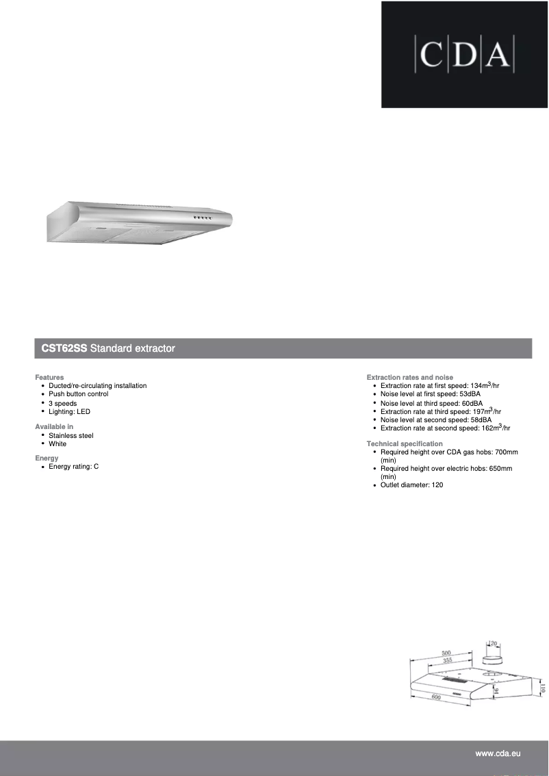 Page 1 de la notice Fiche technique CDA CST62SS