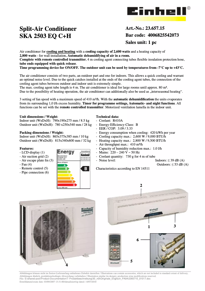 Image de la première page du manuel de l'appareil SKA 2503 EQ C+H