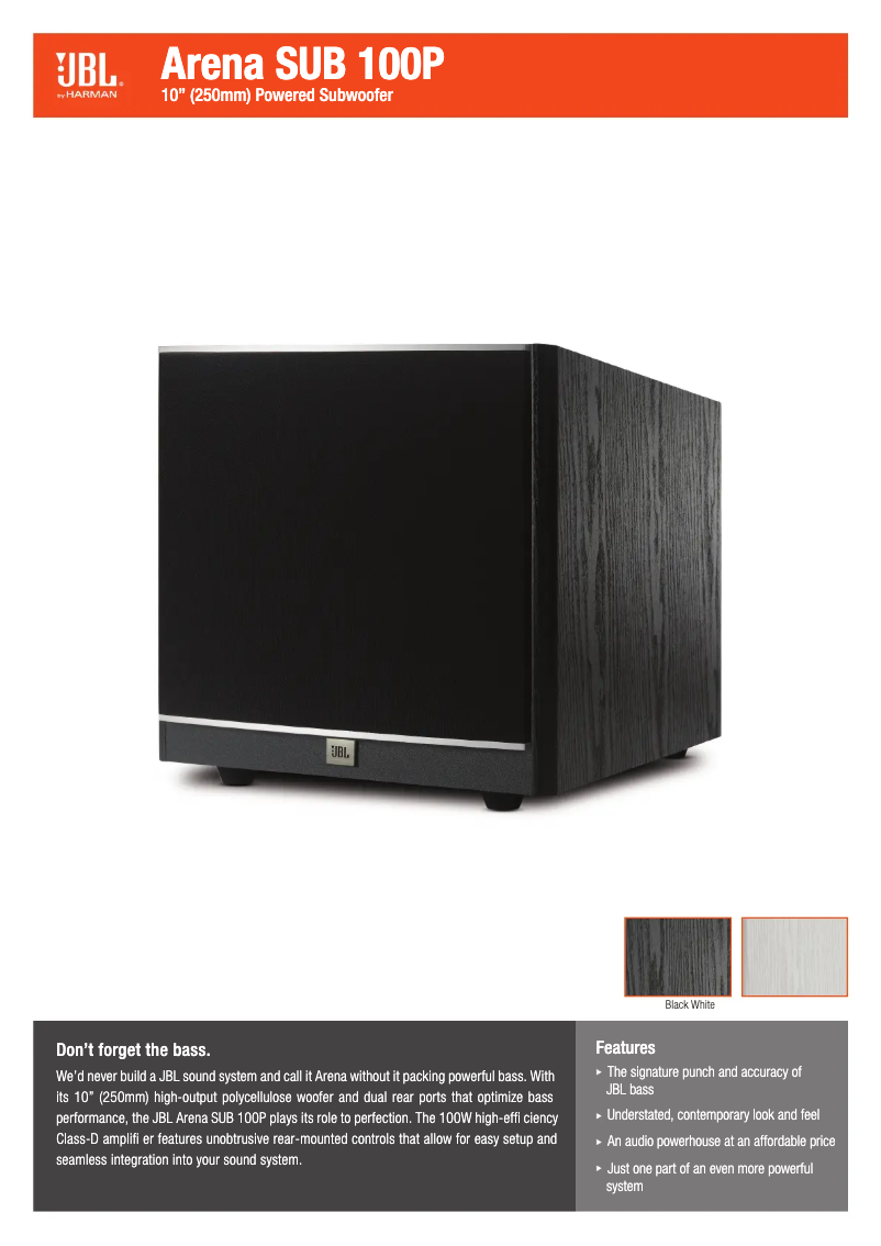 Page n°1 - Fiche technique JBL Arena SUB 100P