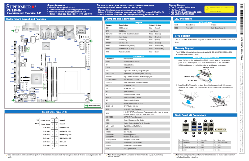 Page 1 de la notice Guide de démarrage rapide Supermicro X11SSV-M4