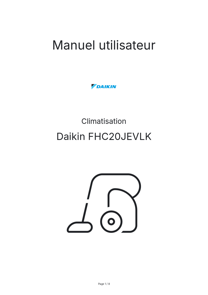 Image de la première page du manuel de l'appareil FHC20JEVLK