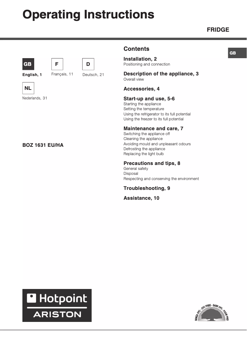 Página 1 del manual Manual de usuario Hotpoint Ariston BOZ 1631 EU HA