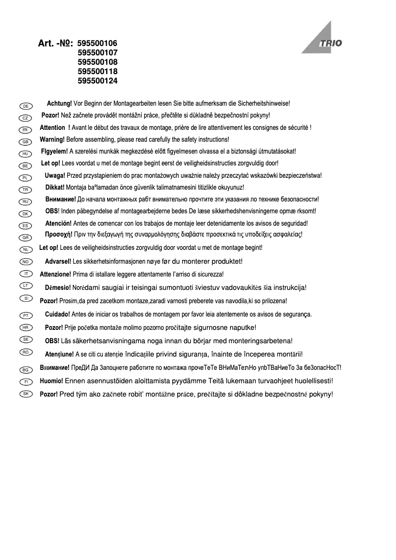 Page n°1 - Manuel utilisateur Trio Lighting Luis 595500106