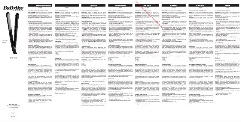 Page 1 de la notice Manuel utilisateur BaByliss Bronze Shimmer 235 ST598E