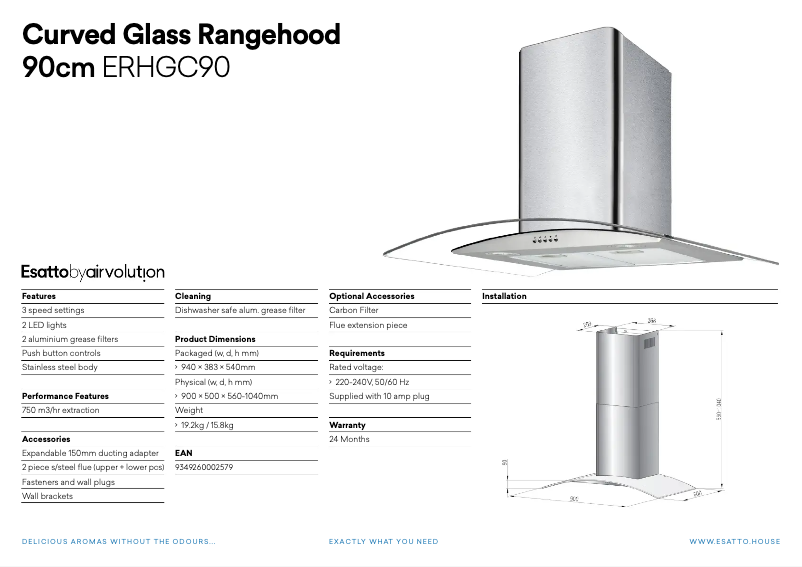 Page 1 de la notice Fiche technique Esatto ERHGC90