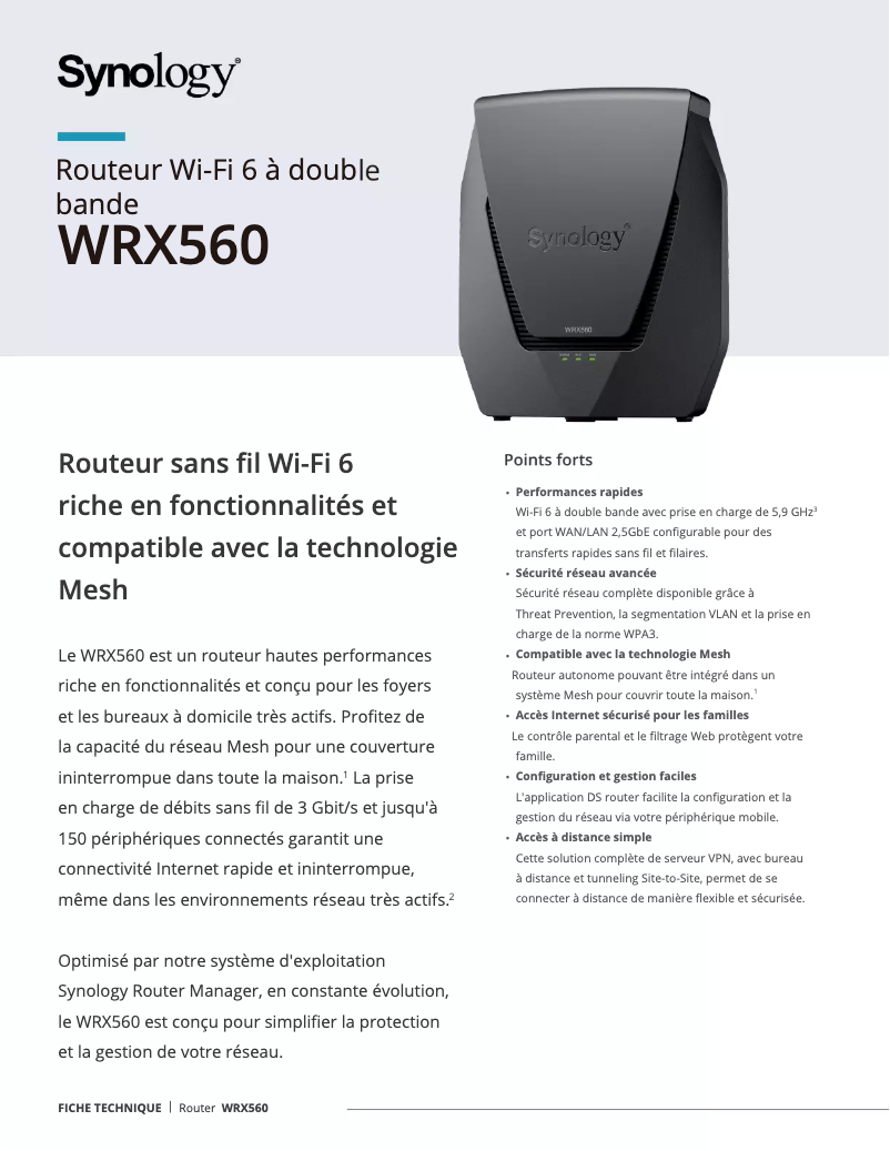 Page 1 de la notice Fiche technique Synology WRX 560