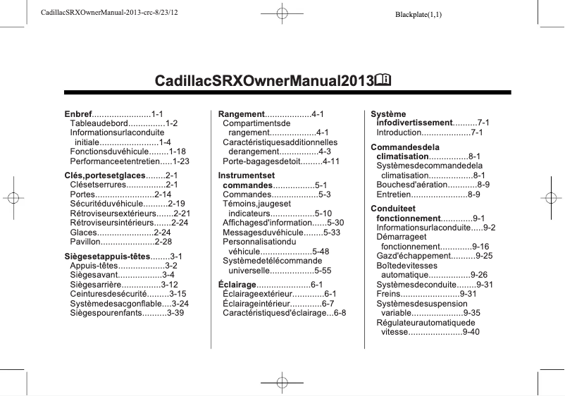 Página 1 del manual Manual de usuario Cadillac SRX (2013)