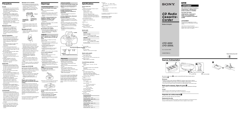 Page 1 de la notice Manuel utilisateur Sony CFD-S550L
