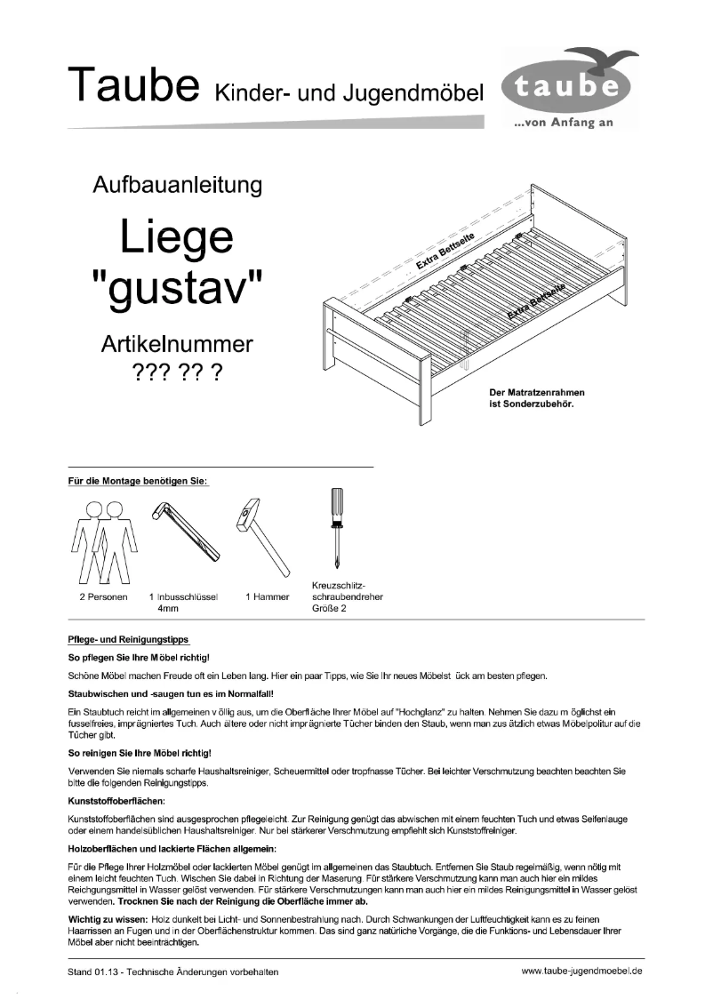 Page n°1 - Manuel utilisateur Taube Bbybett Gustav