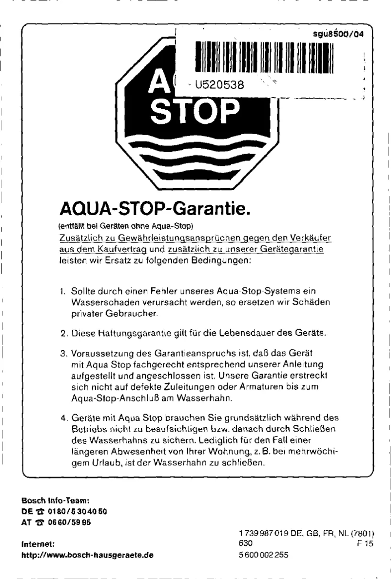 Page n°1 - Manuel utilisateur Bosch SGS8502