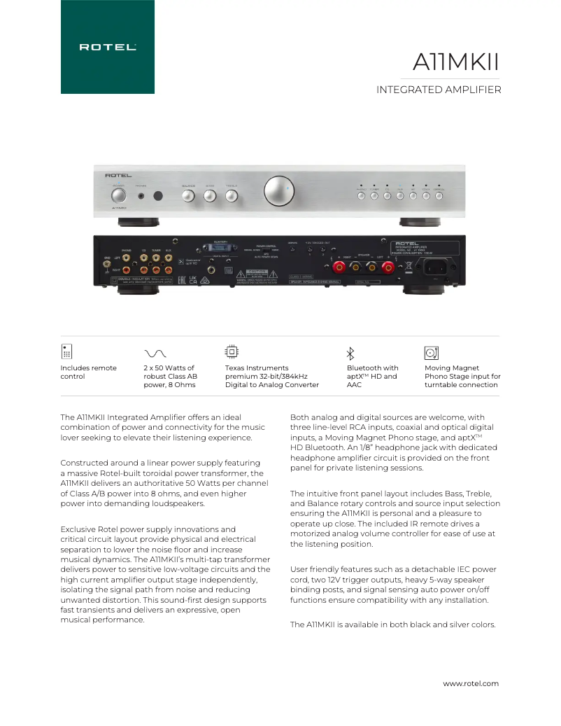 Page 1 de la notice Fiche technique Rotel A11 MKII