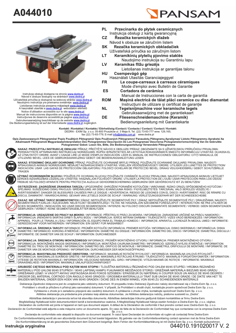 Página 1 del manual Manual de usuario Pansam A044010