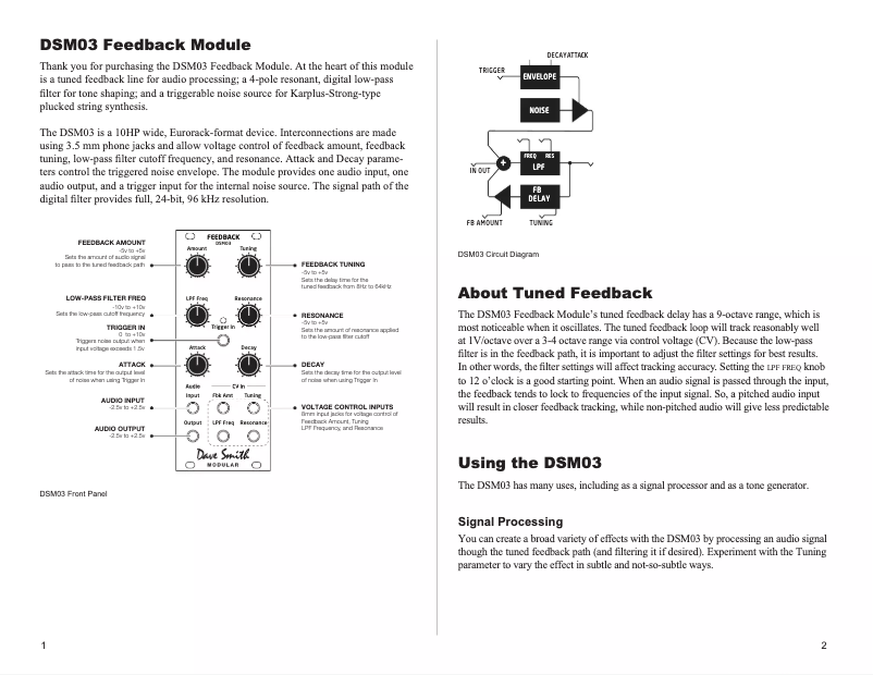 Page 1 de la notice Manuel utilisateur Dave Smith DSM03