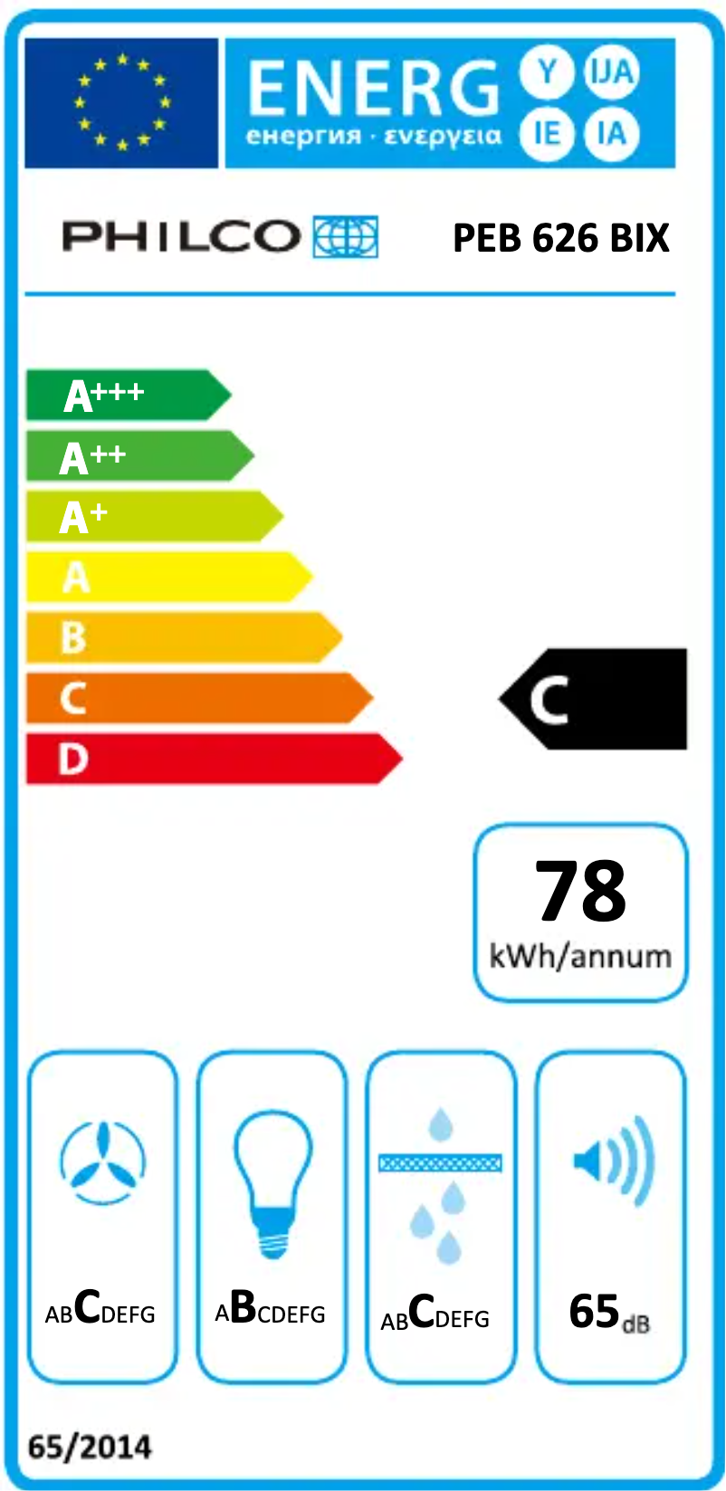 Page 1 de la notice Label énergétique Philco PEB 626 BIX