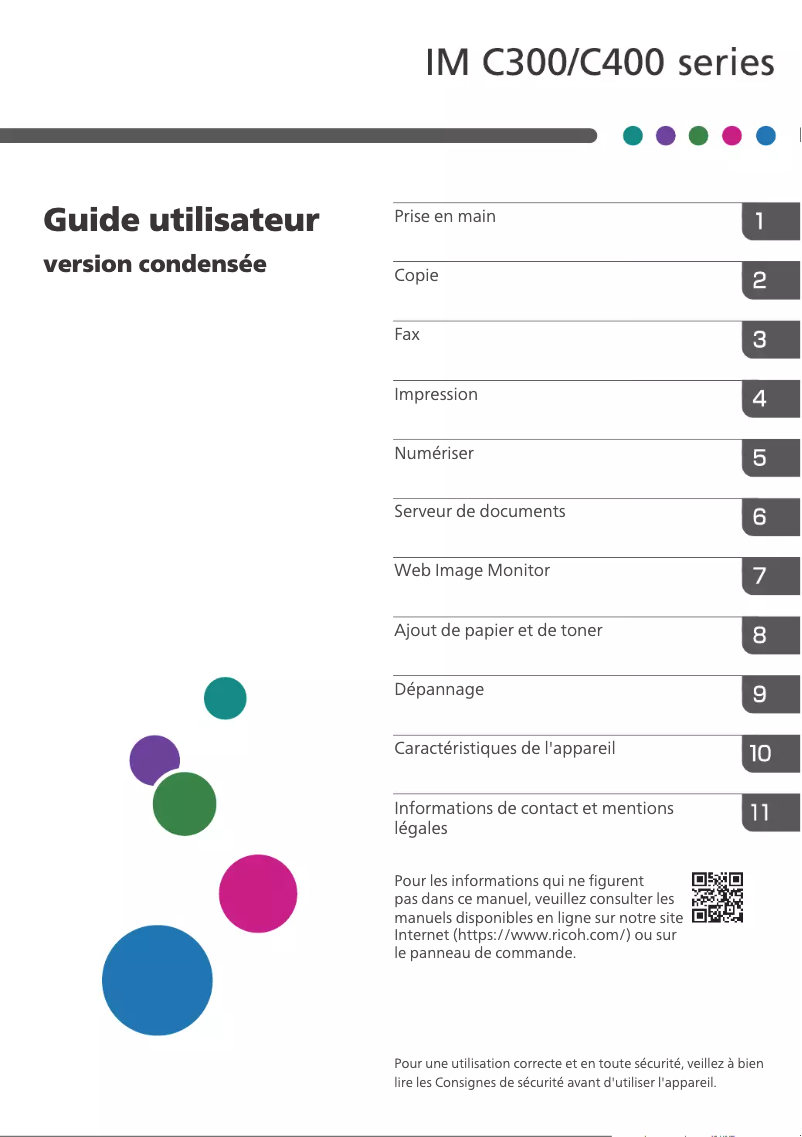 Page 1 de la notice Instructions de sécurité Ricoh IM C400SRF