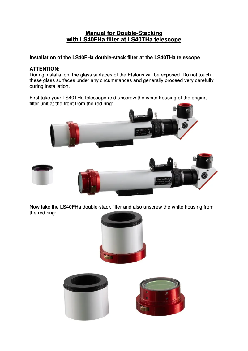 Page 1 de la notice Manuel utilisateur Lunt Solar Systems LS40FHa