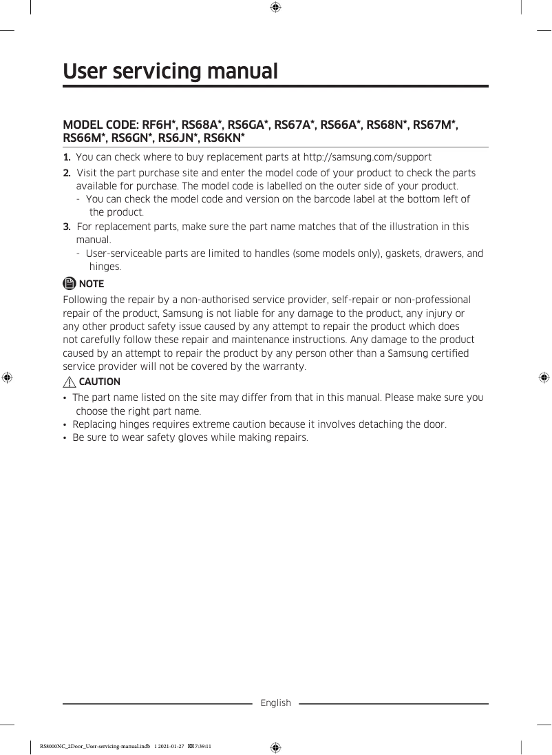 Page n°1 - Manuel utilisateur Samsung RH69B8940B1