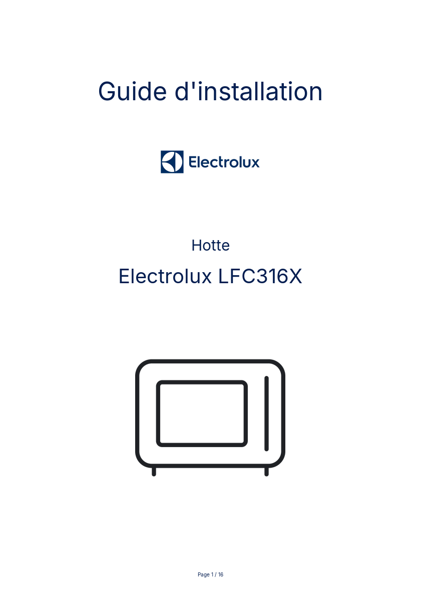 Page n°1 - Guide d'installation Electrolux LFC316X