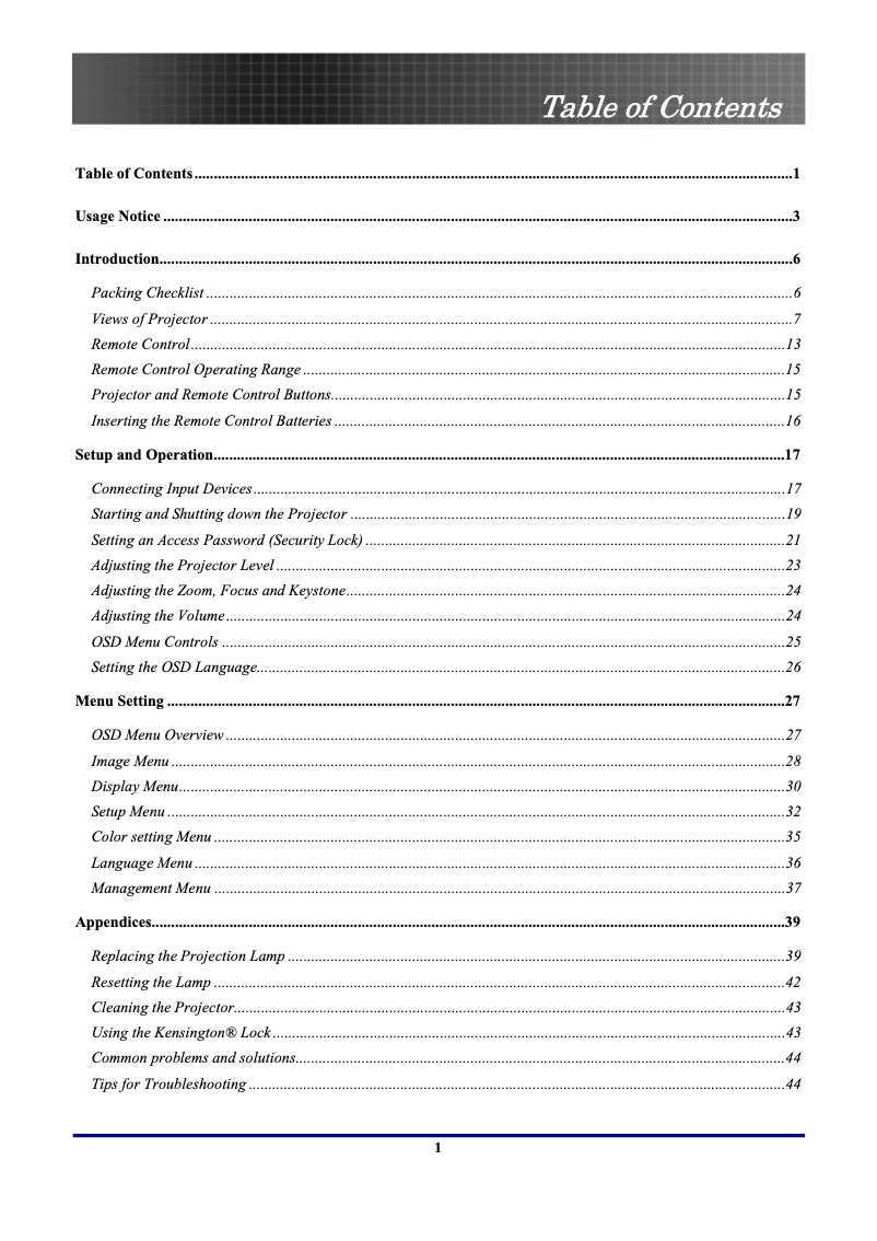 Page 1 de la notice Manuel utilisateur Optoma TX771