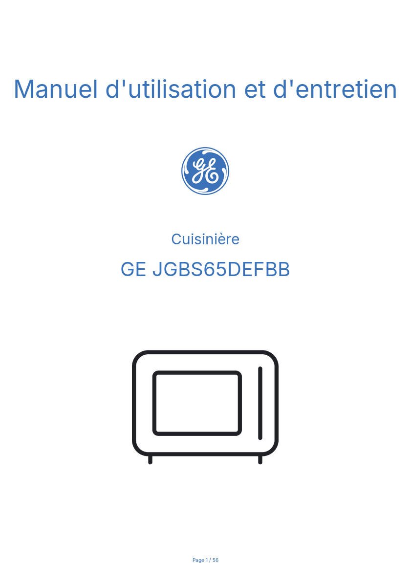 Page n°1 - Manuel d'utilisation et d'entretien GE JGBS65DEFBB
