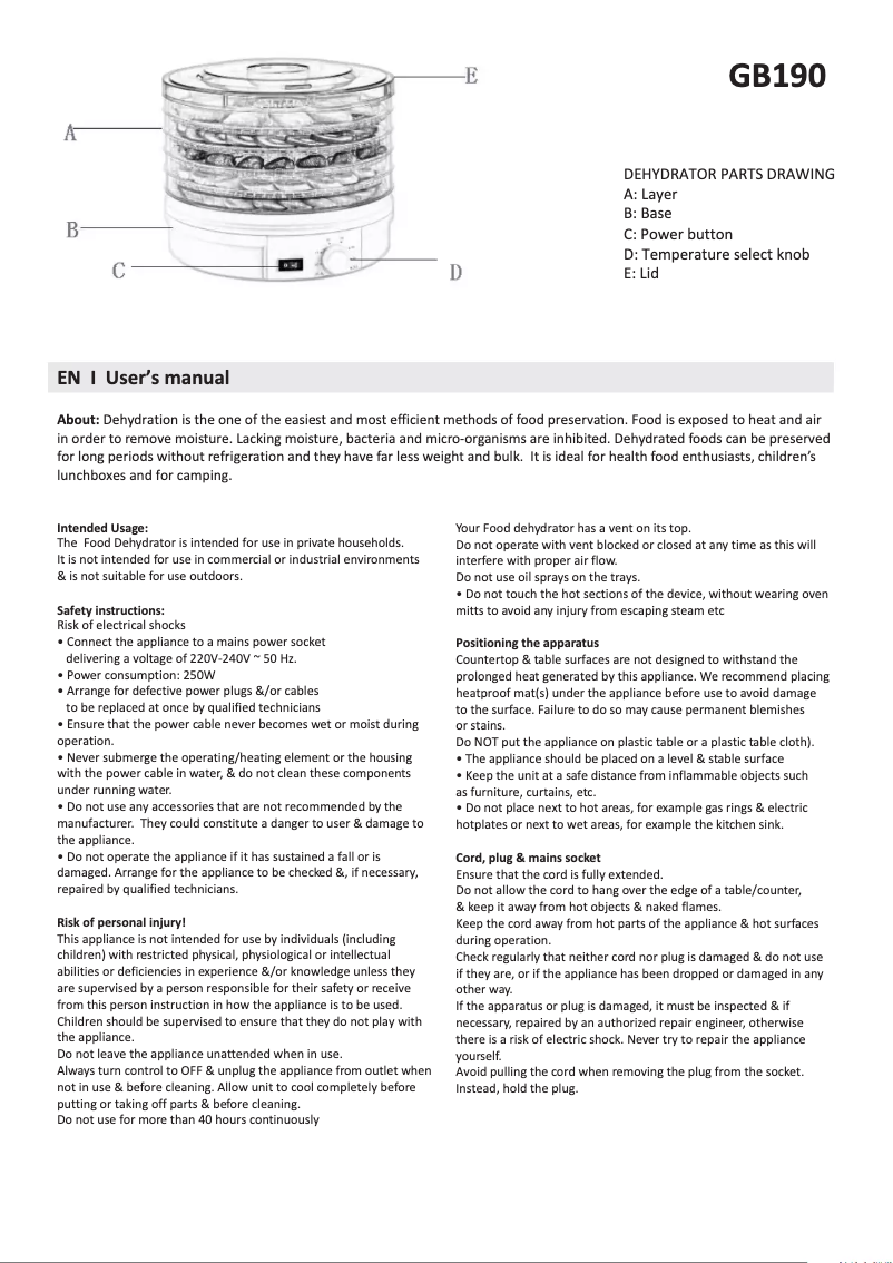 Page n°1 - Manuel utilisateur GreenBlue GB190
