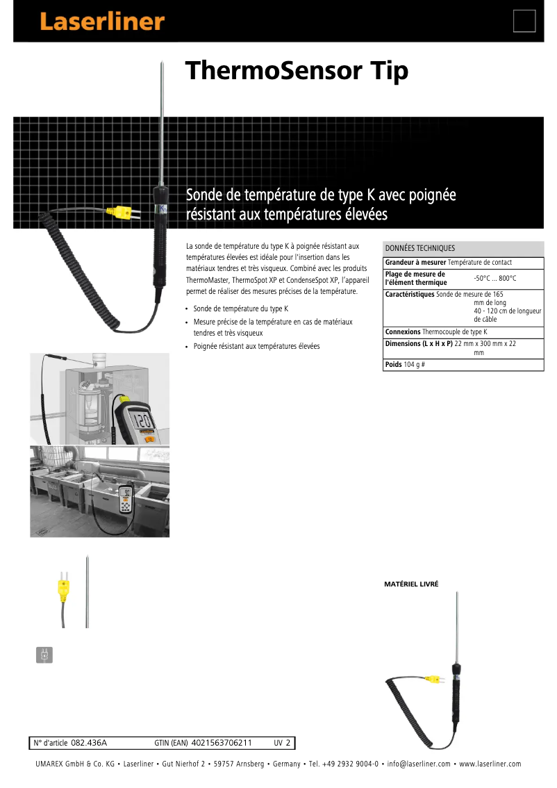 Page n°1 - Fiche technique Laserliner ThermoSensor Tip