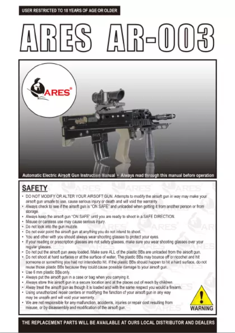 Page n°1 - Manuel utilisateur Ares AR-003