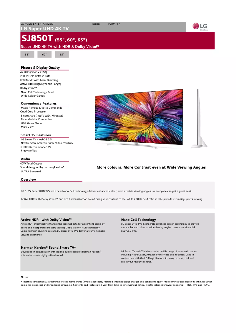 Page n°1 - Fiche technique LG 65SJ850T