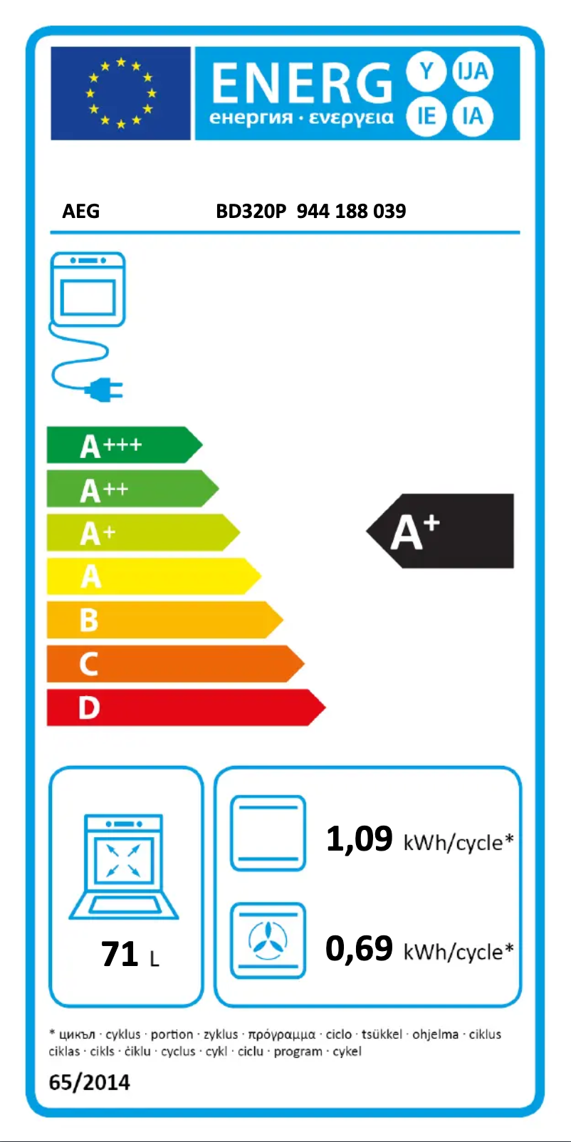 Page n°1 - Label énergétique AEG BD320P