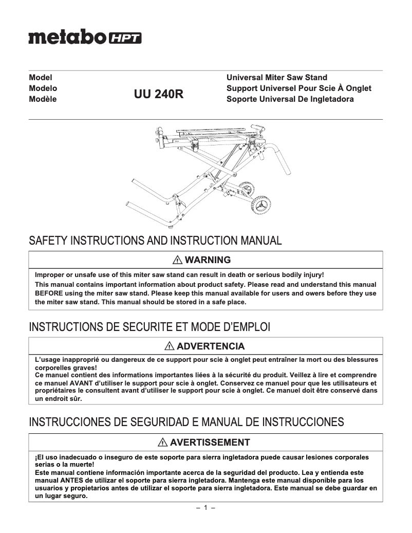 Page n°1 - Manuel utilisateur HiKOKI UU240R