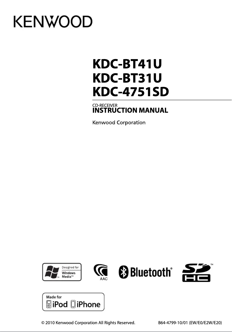 Page 1 de la notice Manuel utilisateur Kenwood KDC-BT31U