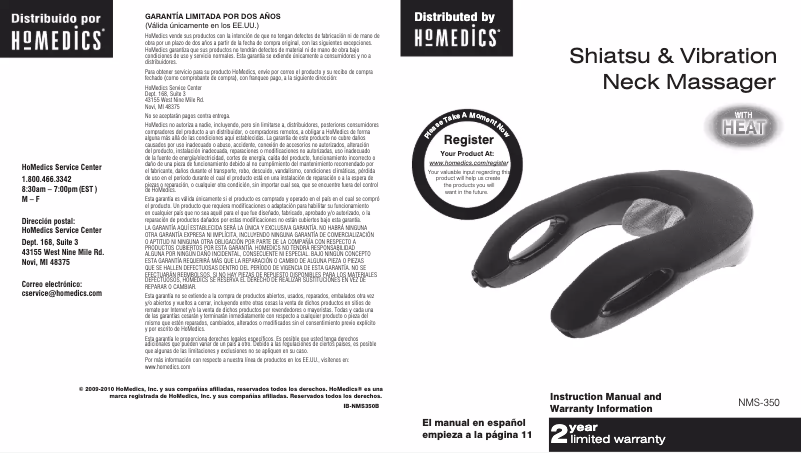 Page 1 de la notice Manuel utilisateur Homedics NMS-350