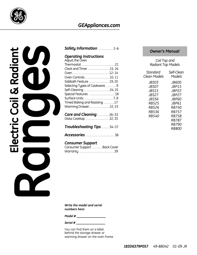Page 1 de la notice Manuel d'utilisation et d'entretien GE JBP71BFWH