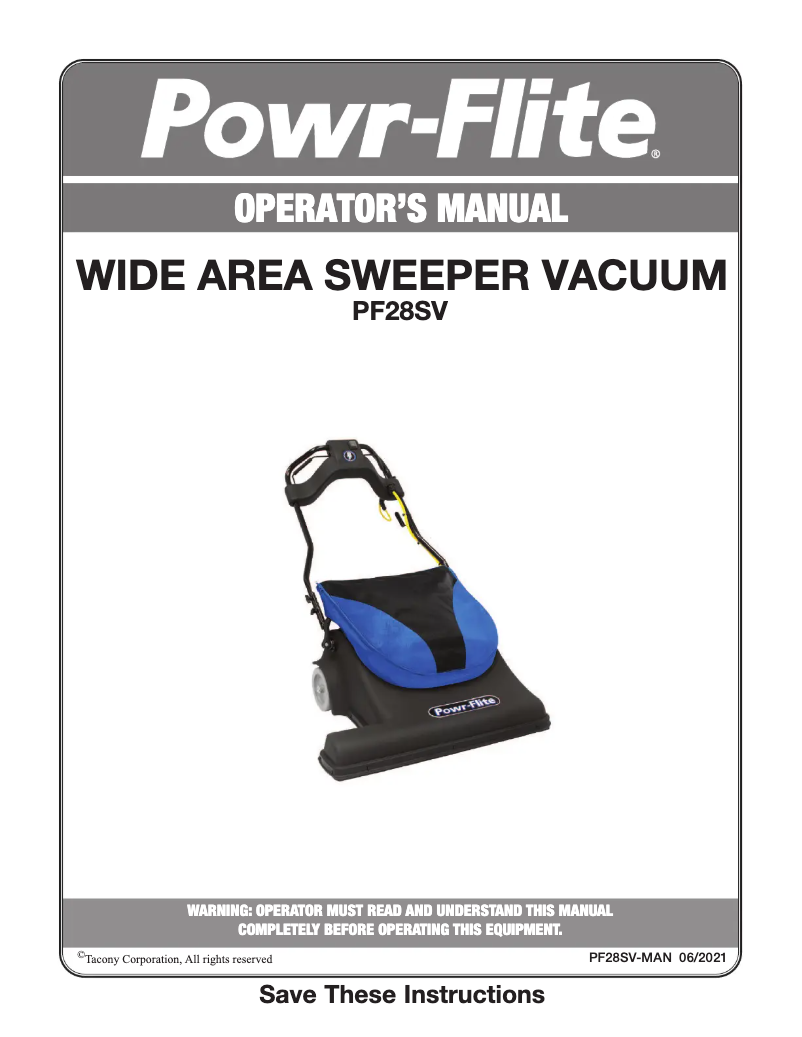 Page n°1 - Manuel utilisateur Powr-Flite PF28SV