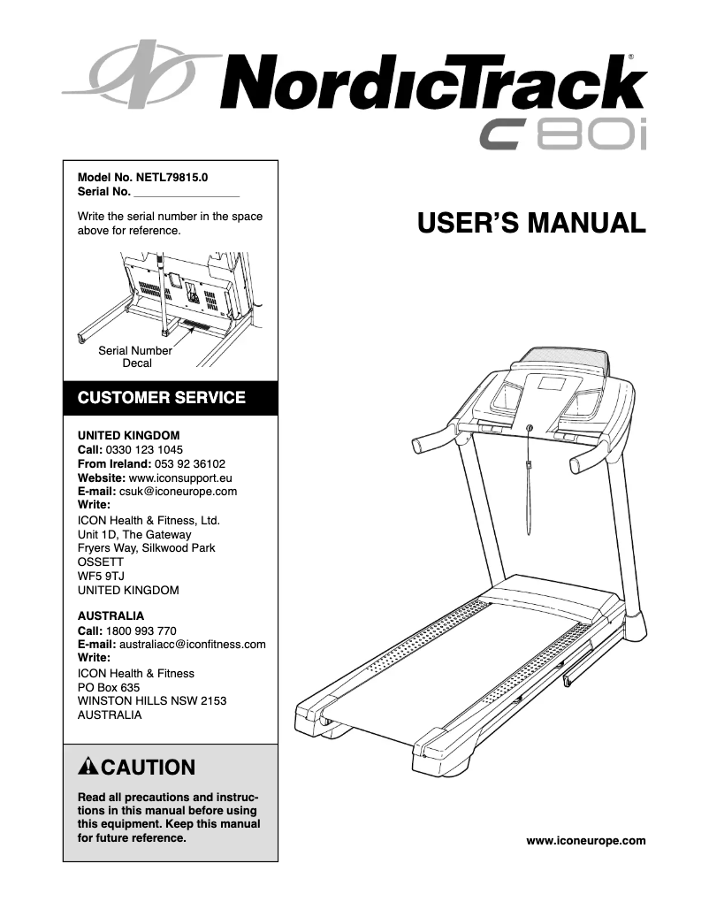 Page n°1 - Manuel utilisateur NordicTrack C80i