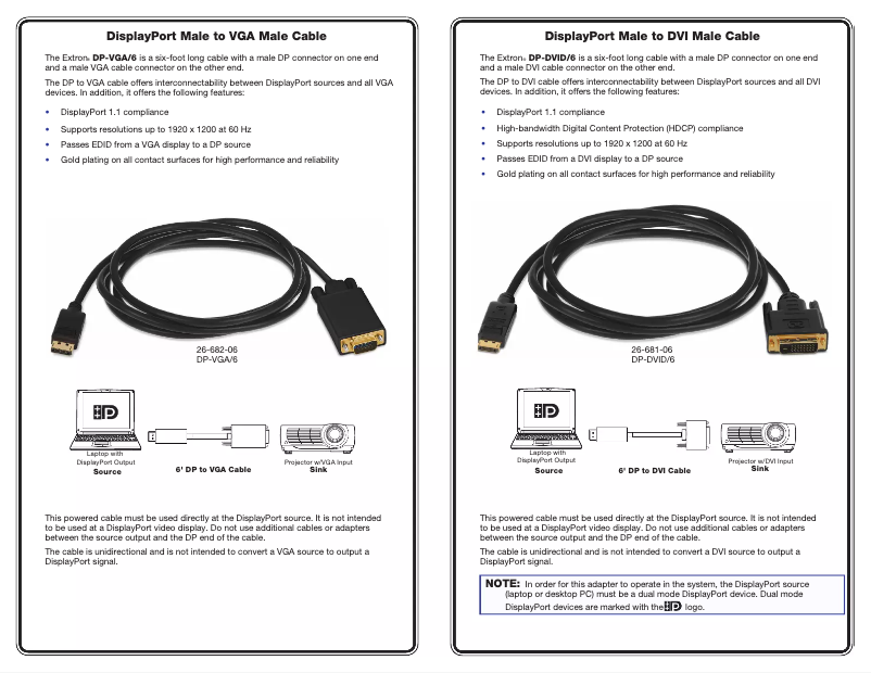 Page 1 de la notice Manuel utilisateur Extron DP-HDMIF/6