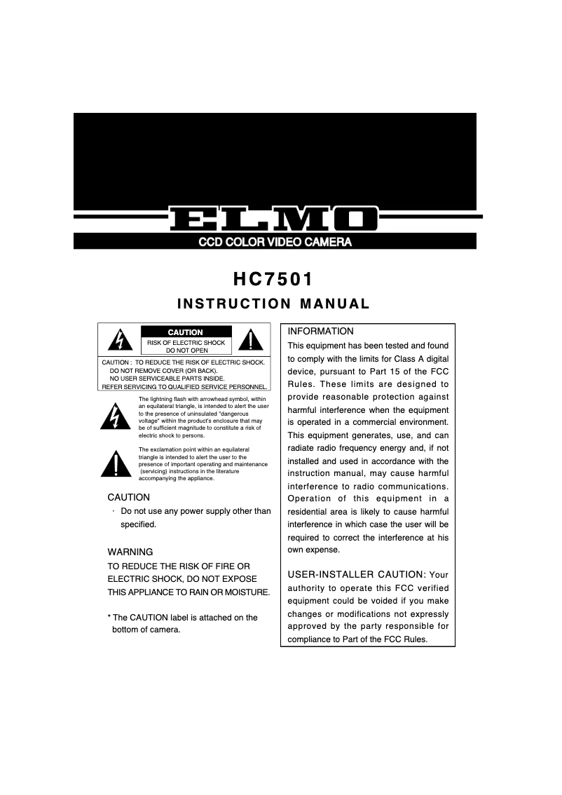 Página 1 del manual Manual de usuario Elmo HC7501