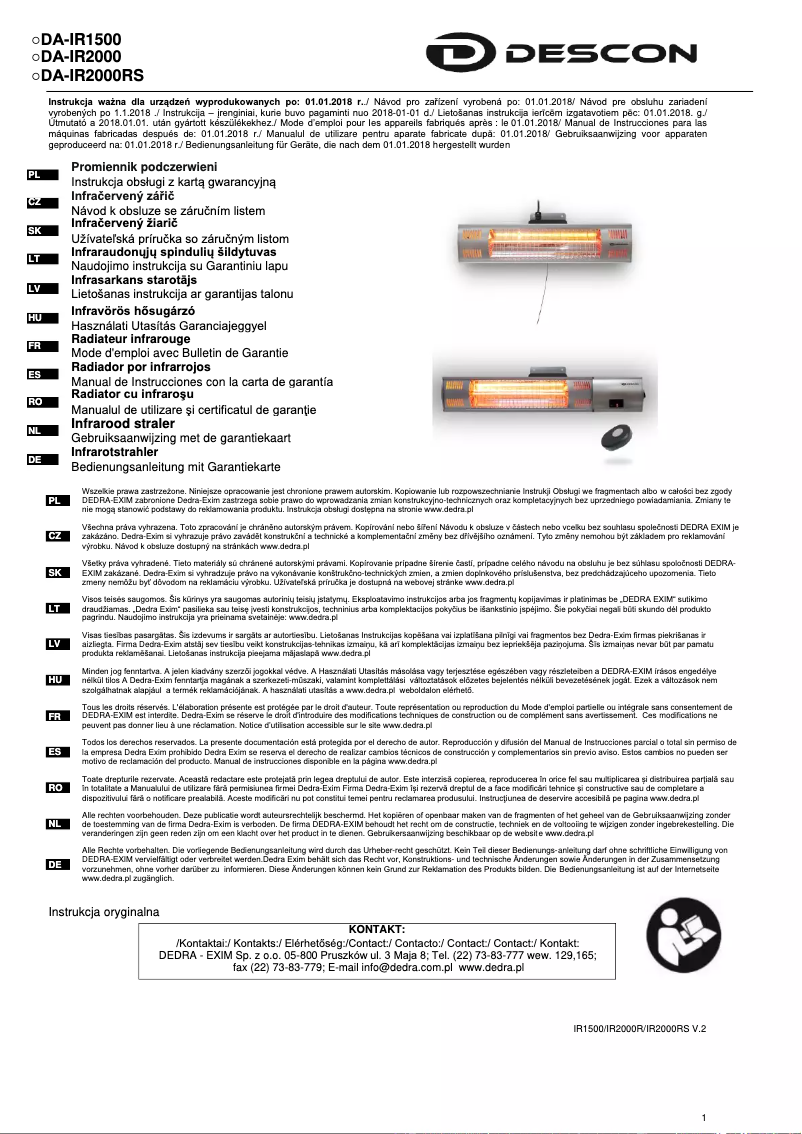 Page 1 de la notice Manuel utilisateur Descon DA-IR1500